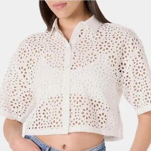 Chic White Eyelet Women's Blouse